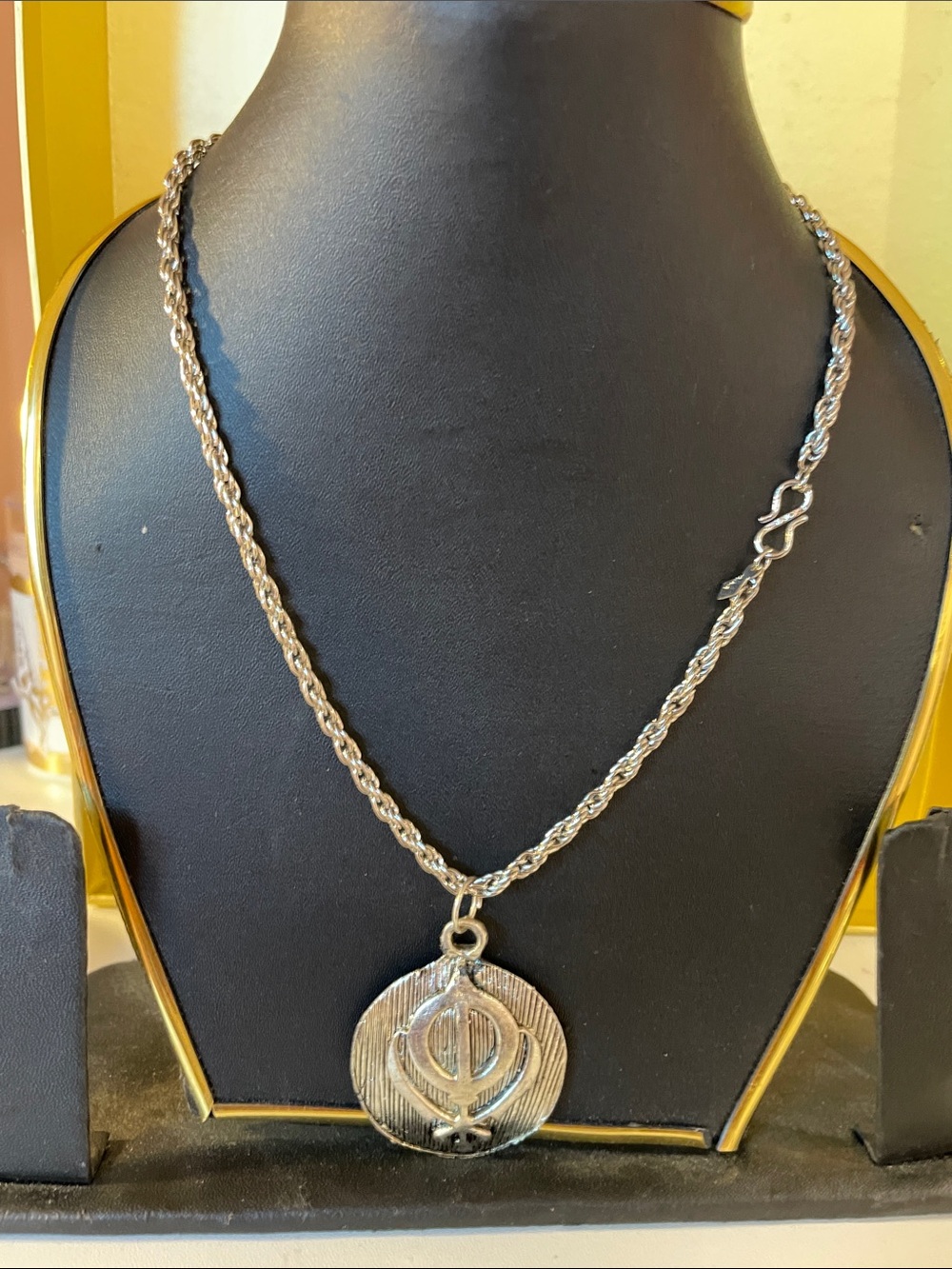 Khanda Pendant Rope Chain Necklace - Silver Tone